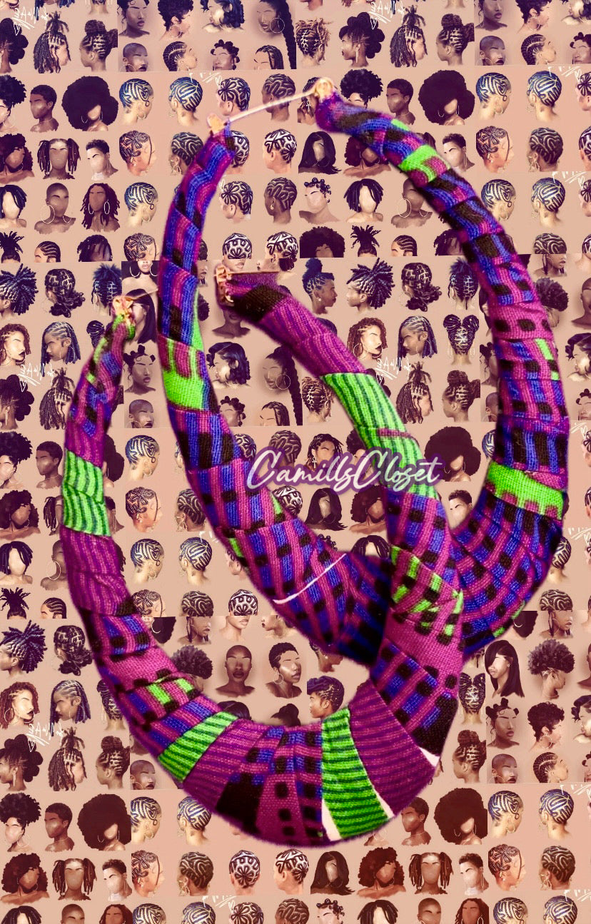 Purple & Green Kente Earrings