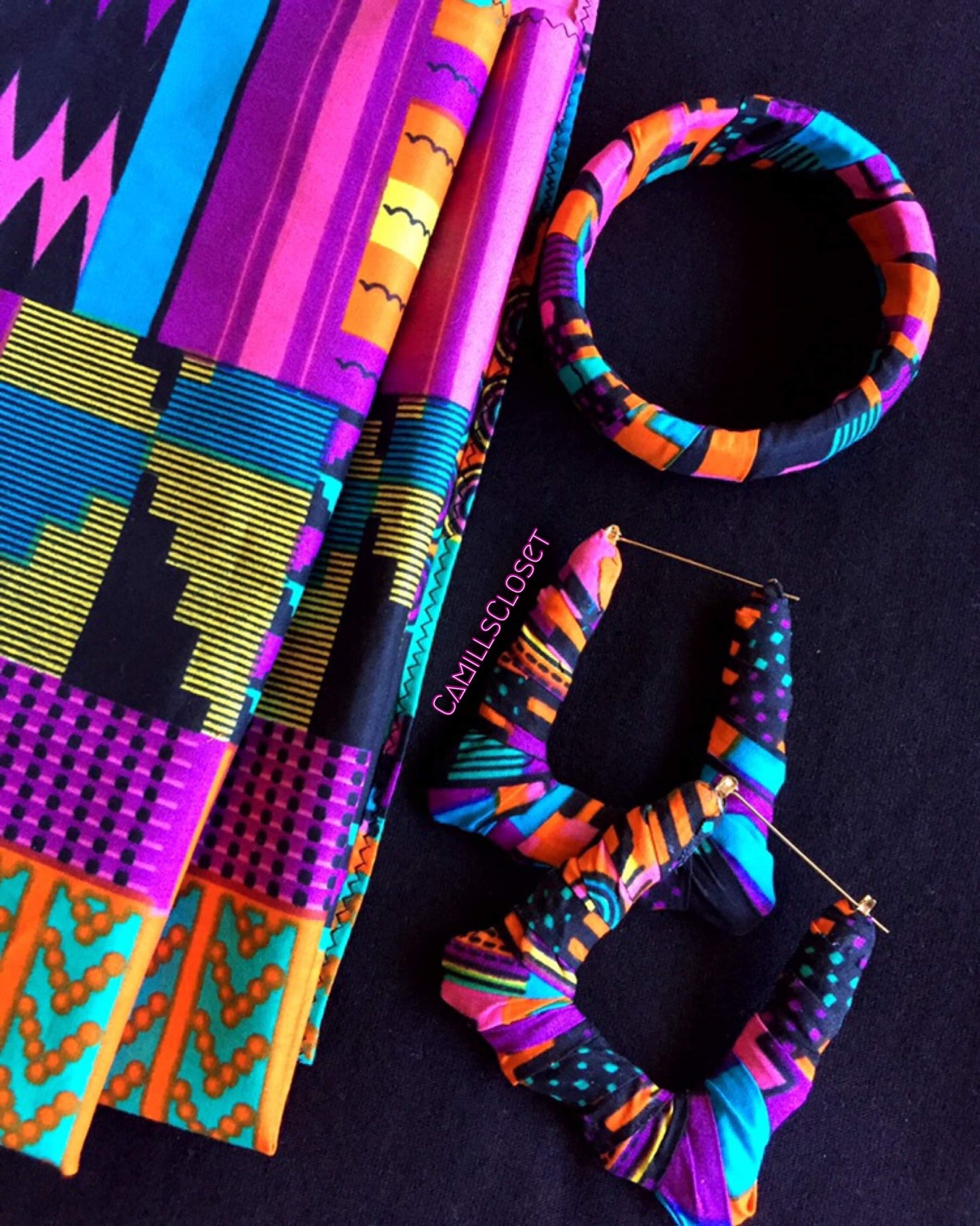 Neon Pink & Purple Kente Headwrap Set