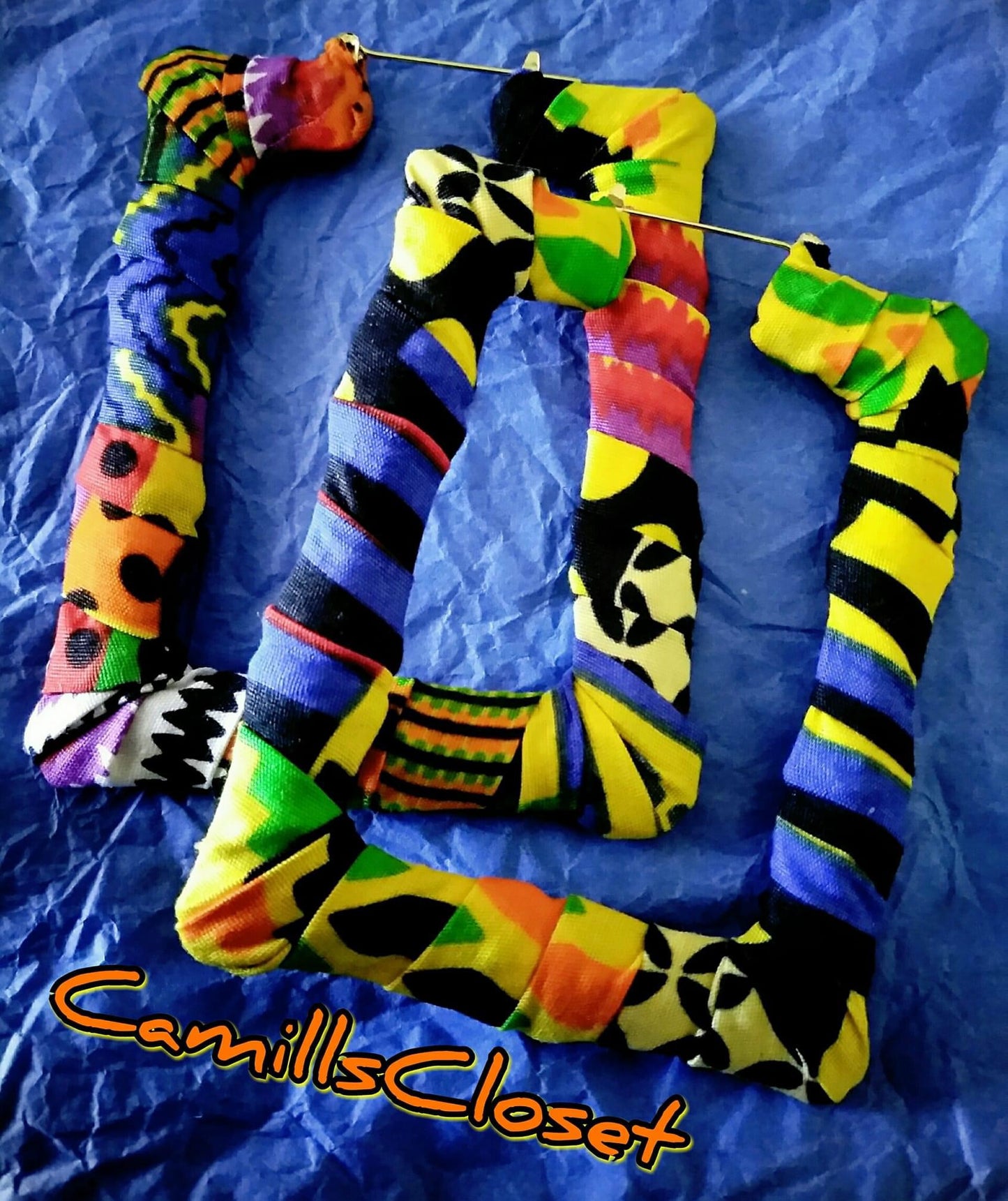 Blue/Yellow Kente Bamboos & Doorknocker Earrings