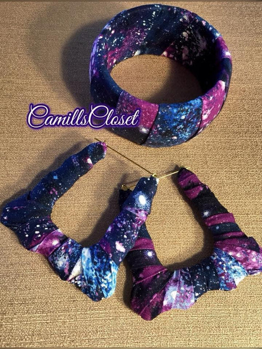 Purple Galaxy Bamboos & Doorknocker Earrings