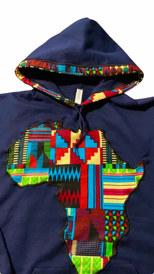 Navy Blue Kente Hoodie