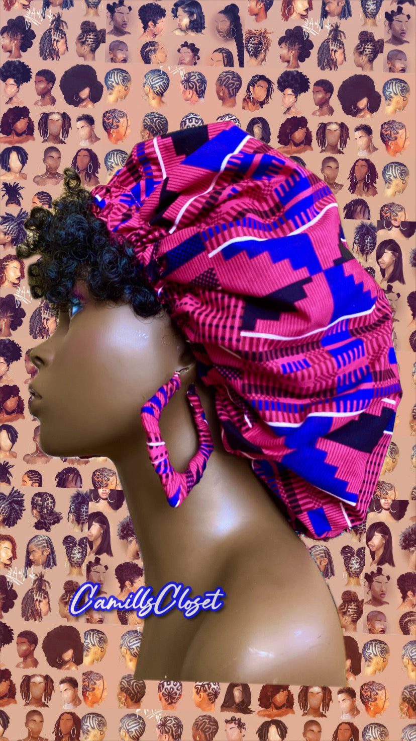 Pink & Blue Kente Bonnets