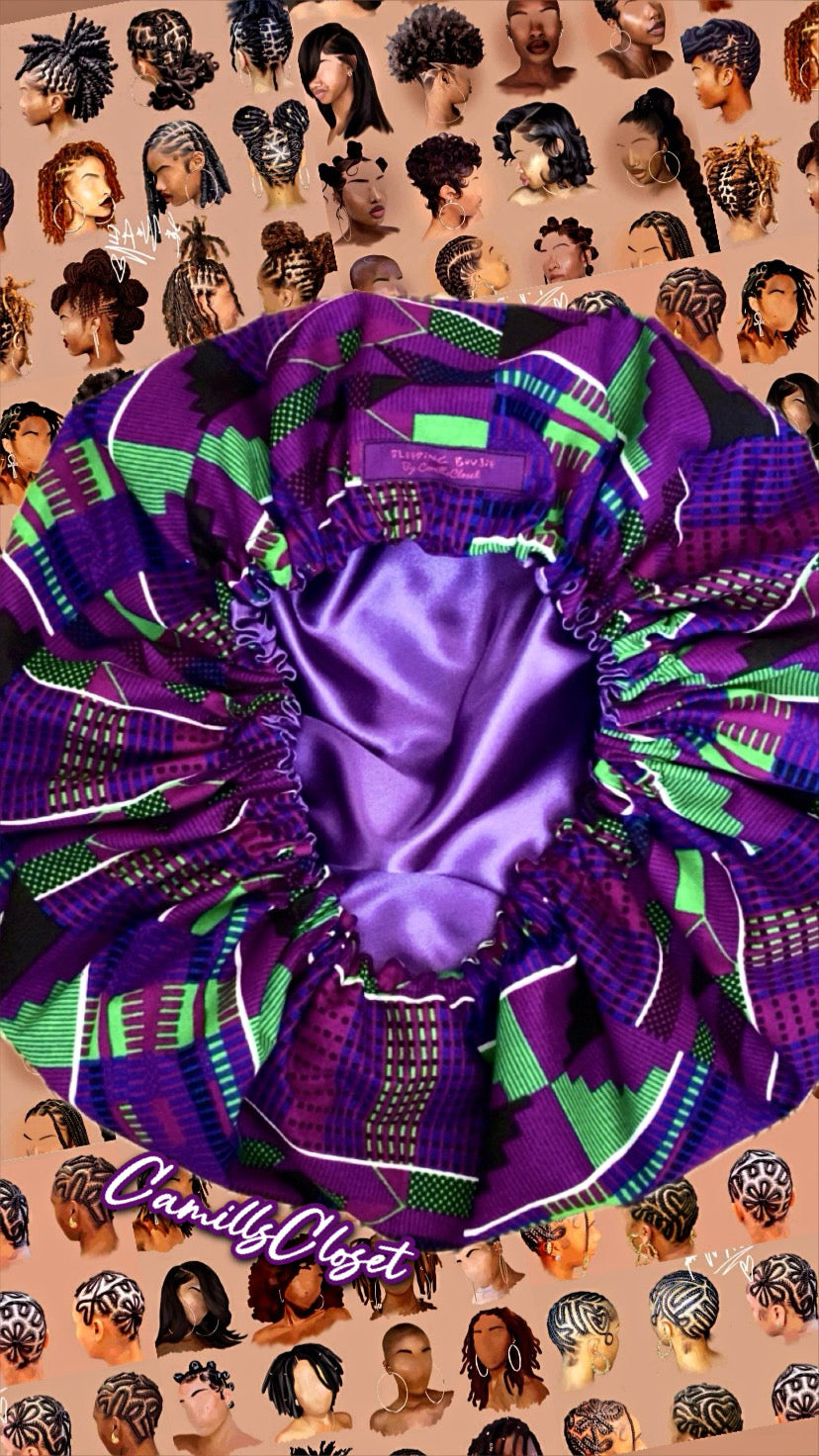 Purple & Green Kente Bonnets