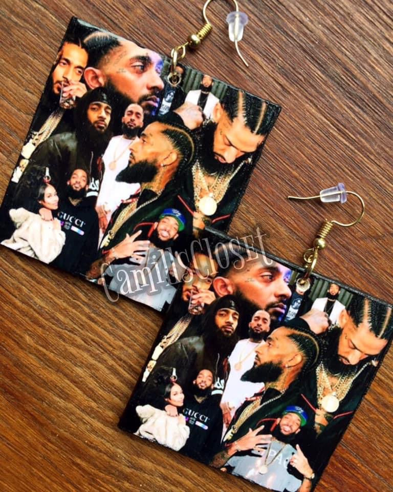 Nipsey Hussle B/W Collage Earrings