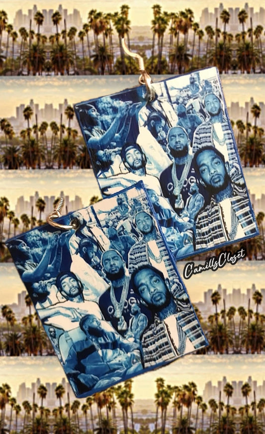 Nipsey Hussle Blue Collage Earrings